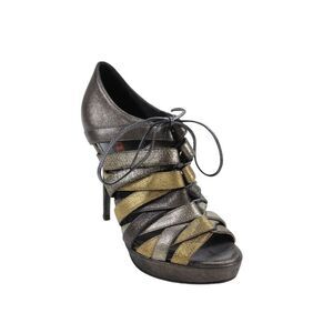 Bruno Frisoni Womens Leather Strappy Sandal Heels Silver Gold Size 37 7